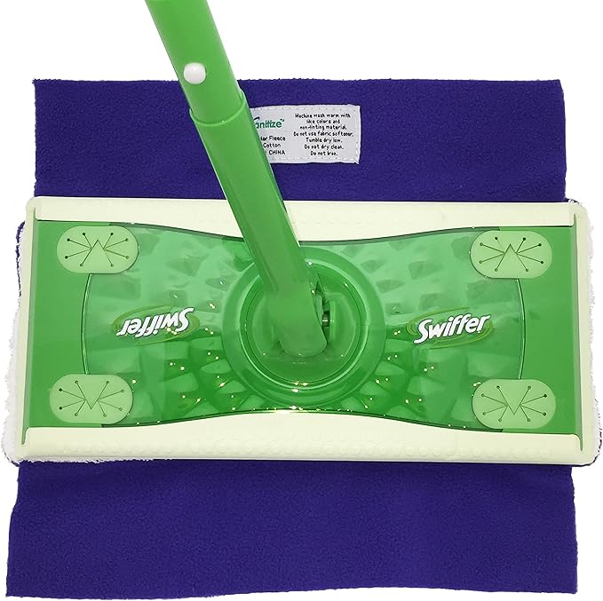 Wet Mop Pads for Sweeper - 2 Sided Fleece & Terry Cloth - Washable Reusable by Xanitize (4-Pack) (Standard, Purple, Blue, Green, Pink)