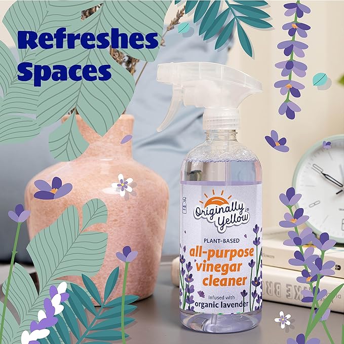 Originally Yellow All-Purpose Distilled Vinegar Spray Living Room, Bathroom, & Kitchen Cleaner Spray | Infused with Organic Lavender | Plant-Based All Purpose Cleaner, 16 Fl Oz (3-Pack)