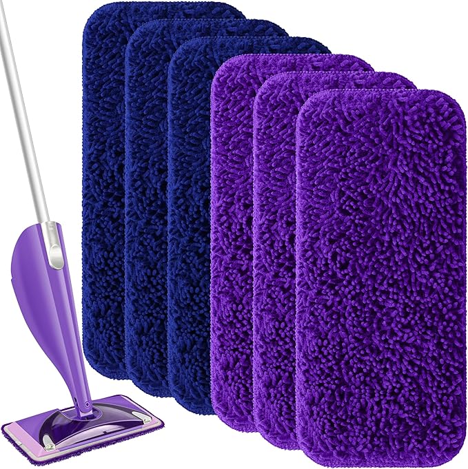 Aifacay Broom and Dustpan Set for Home,Reusable Mop Refill Pads Compatible with Swiffer Wet Jet, 6 Pack Microfiber Wet Dry Use Replacement Heads for Swiffer WetJet 11" Mop Types of Floor Cleaning