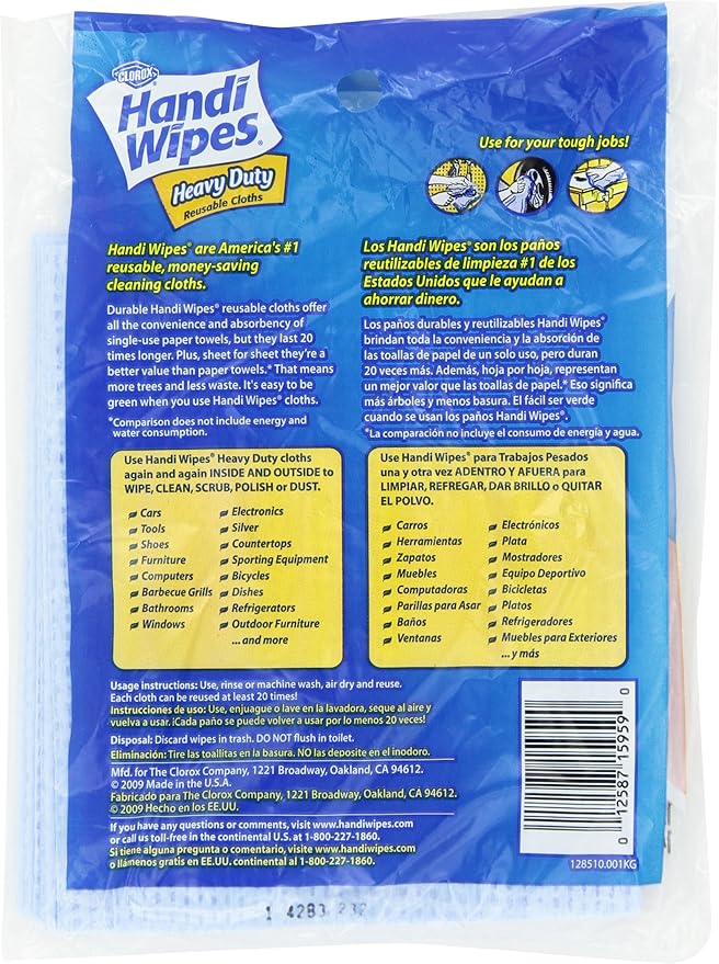 Clorox Handi Wipes Heavy Duty Reusable Cloths, 3 Count (Pack of 4) Colors May Vary