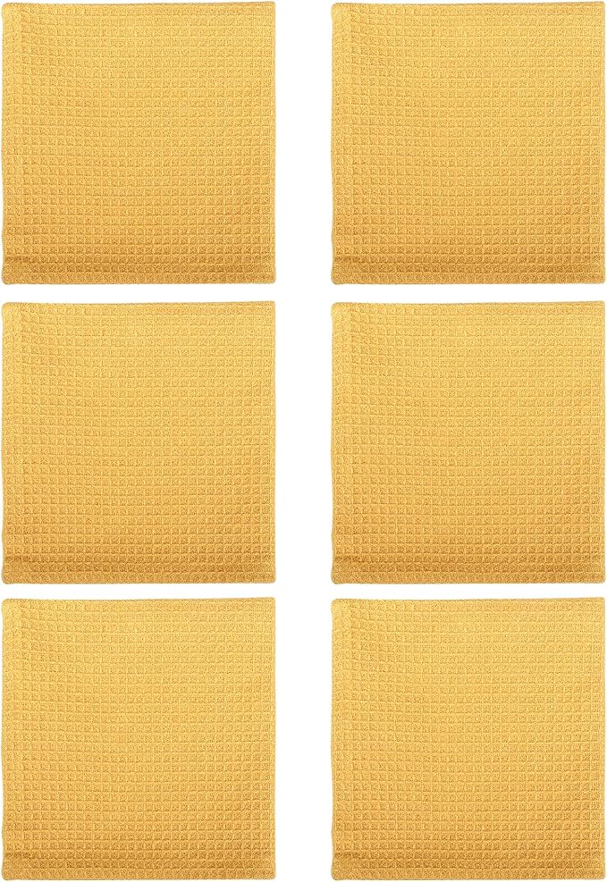100% Cotton Waffle Dish Cloths (Pack of 6) - Dish Rags for Washing Dishes - Reusable & Highly Absorbent Kitchen Towels - Multipurpose Kitchen Rags - (12" x 12" - Yellow)
