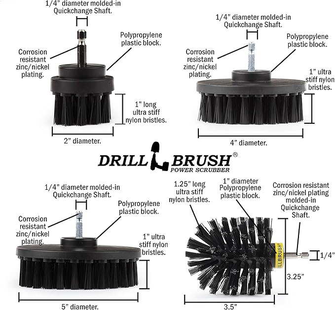 Wire Brush Alternative Nylon Drill Brush Set with Extension - BBQ Cleaner - Concrete - Graffiti Eraser - Cordless Electric Scrubber for Household Cleaning Supplies - Scrub Brushes for Cleaning Grill
