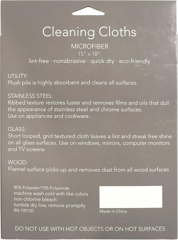 KAF Home Pantry Multipurpose Microfiber Textured Cleaning Cloth 4-Pack, 15 x 18-Inch, (1 Utility Cloth, 1 Stainless Steel Cloth, 1 Glass Cloth, 1 Wood Cloth)