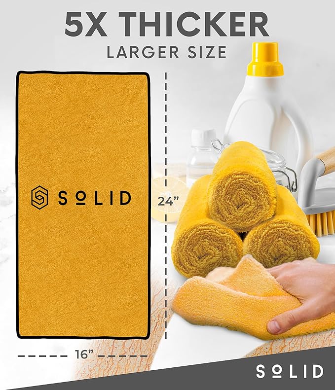 Solid Multipurpose Plush Microfiber Cleaning Cloth Towel for Household, Car Washing, Drying & Auto Detailing - 16" x 24" (6)