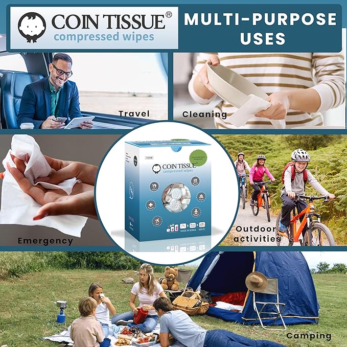 Coin Tissues | Compressed Towels | Camping Wipes | Toilet Paper Tablets | 500 Bulk Pack | For Home, Beauty and Outdoors | Larger, Stronger, Softer & Odor Free | Includes FREE Carrying Case