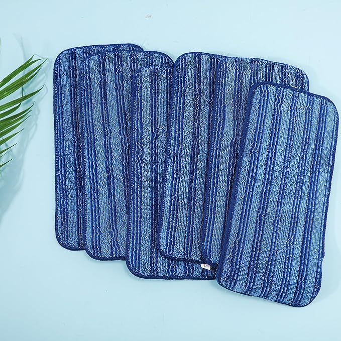 6pcs Mop Pads Refills, Reusable Spray Mop Pads Replacement Washable Microfiber Wet Mopping Pads Dry Sweeping Cloths Refills Wet Jet Pads Compatible with Swiffer (Blue)