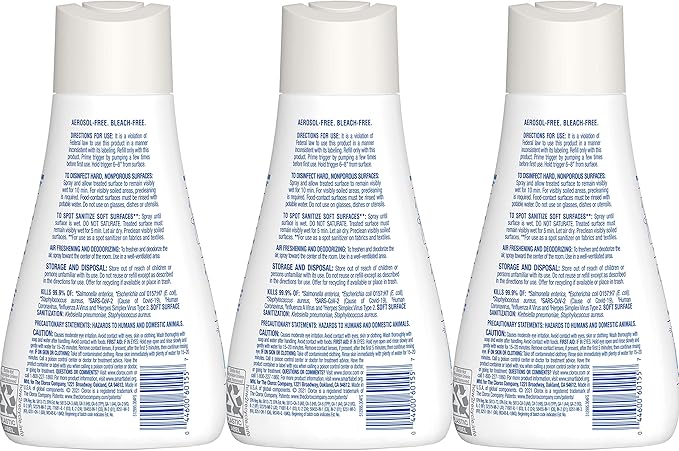 Clorox Disinfecting Mist, Lemongrass Mandarin, Household Essentials, 3 Refills, 16 Fl Oz Each