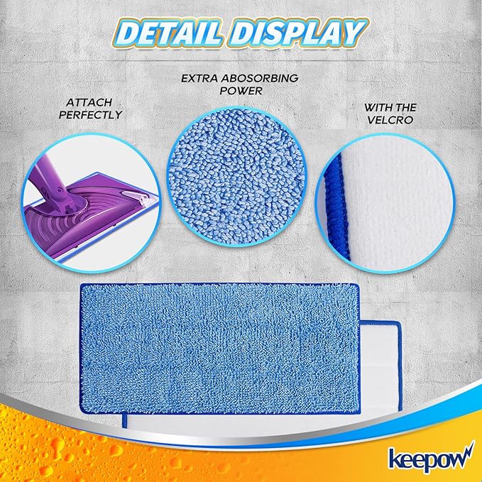 Power Scrubbing Reusable Mop Pads for Swiffer WetJet Mops (8 Pack), Wet Jet Refills, Washable Microfiber Mop Pads for Floor Cleaning Wet Dry Use