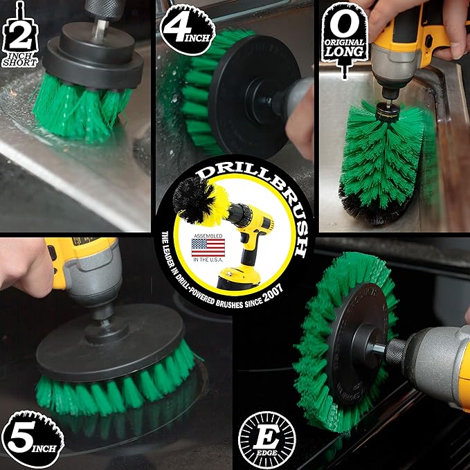 Rotating Nylon Spin Scrubber - Grout and Oven Cleaner Brush Set - Kitchen Cleaning Supplies - Gap Cleaning Brush Kit- Stainless Steel Appliances - Washing Machine, Microwave, Air Fryer & Wall Cleaner