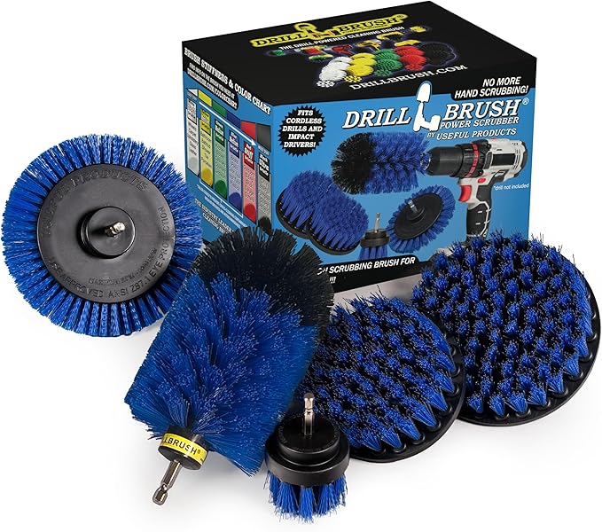 Grout Cleaner Kit - Bathroom Drill Brush Attachment Set - Household Cleaning Supplies - Shower Cleaner - Tub Scrubber - Toilet Brush - Spotless Tiles - Power Scrubbing Nylon Bristles