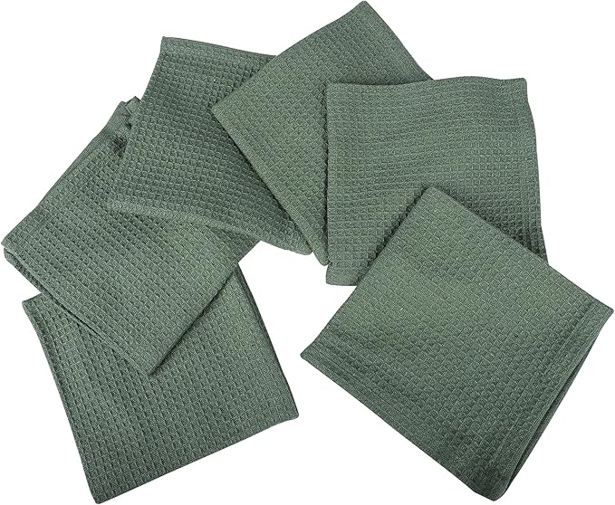 100% Cotton Waffle Dish Cloths (Pack of 6) - Dish Rags for Washing Dishes - Reusable & Highly Absorbent Kitchen Towels - Multipurpose Kitchen Rags - (12" x 12" - Hunter Green)