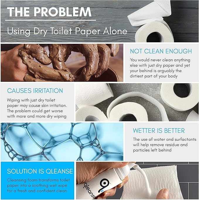 Toilet Paper Foam Spray and Caddy Combo - Wet Wipe Alternative and 100% Flushable