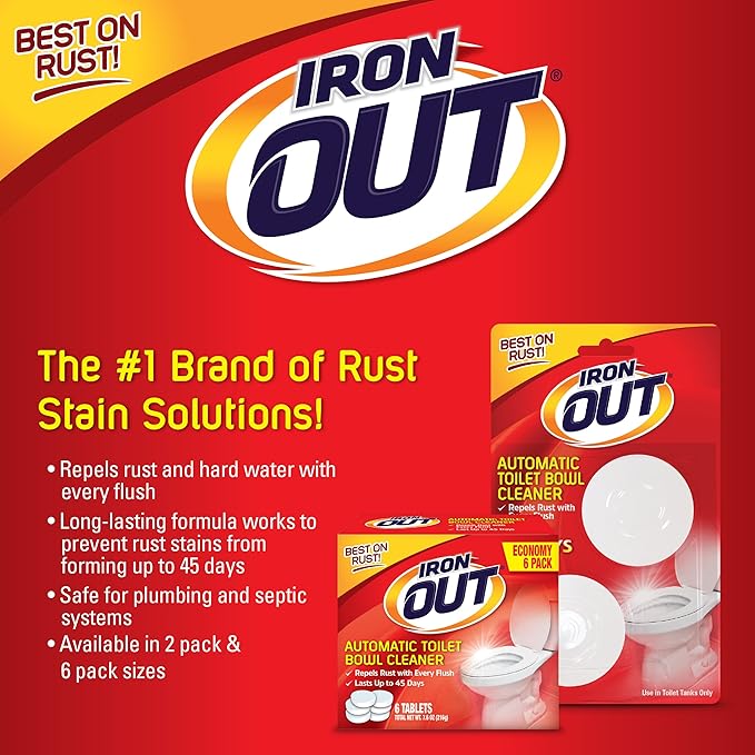 Iron Out Rust Stain Remover Automatic Toilet Bowl Cleaner Tablets and Powerful Gel Spray