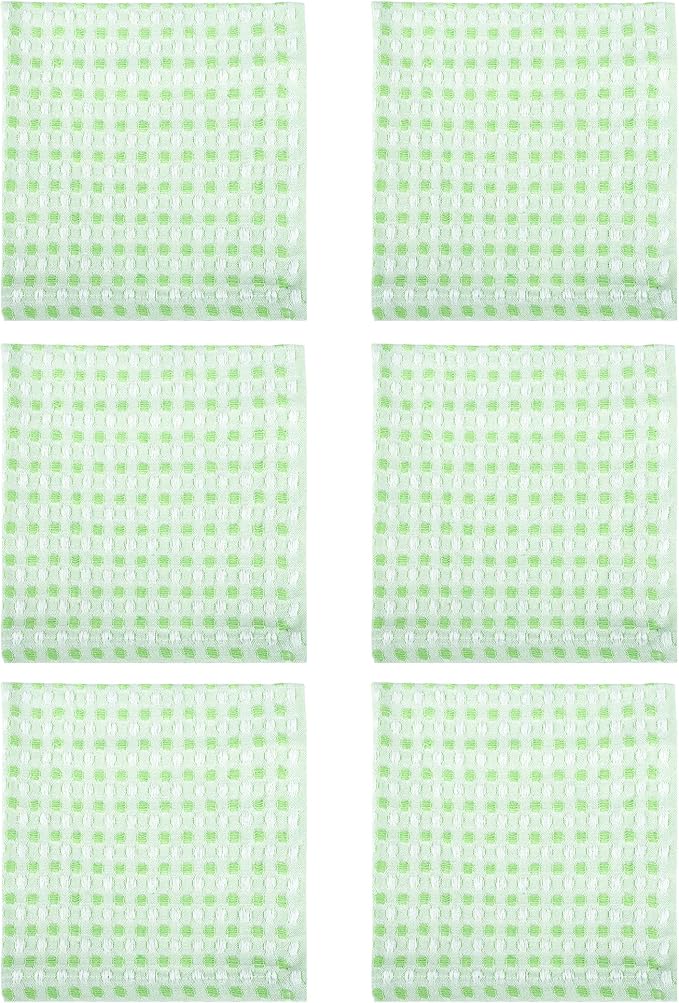 100% Cotton Dish Cloths (Pack of 6) - Dish Rags for Washing Dishes - Reusable & Highly Absorbent Kitchen Towels - Multipurpose Kitchen Rags - (12" x 12" - Green Honeycomb)
