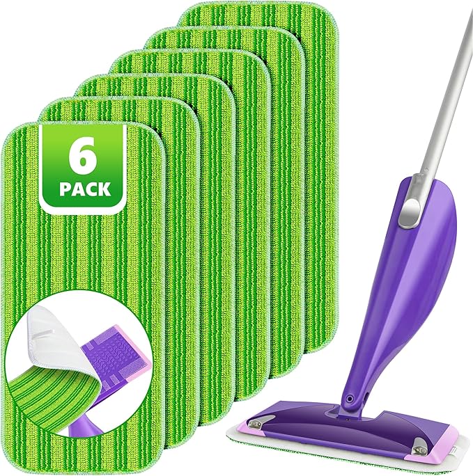 Reusable Mop Pads Compatible with Swiffer Wet Jet, Wet Jet Pads Refills for Swiffer Mop, Microfiber Replacement Pads for Hardwood Floor Cleaning, Dry Wet Mopping Cloths for 12" Wet Jet Refill, 6 Pack