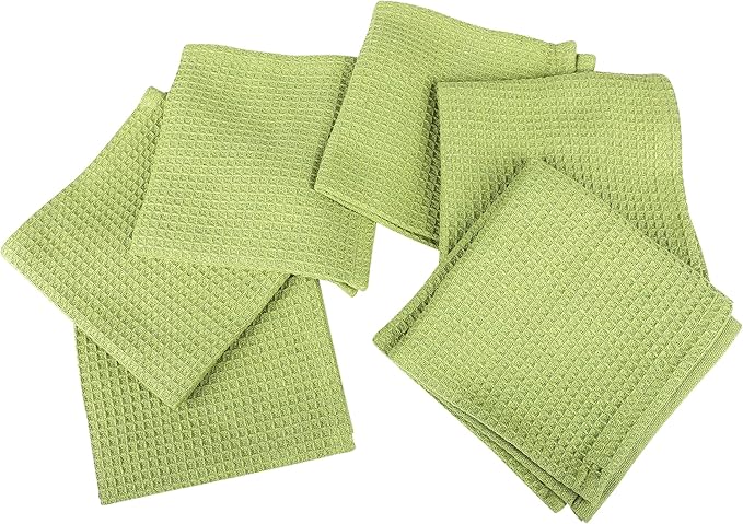 100% Cotton Waffle Dish Cloths (Pack of 6) - Dish Rags for Washing Dishes - Reusable & Highly Absorbent Kitchen Towels - Multipurpose Kitchen Rags - (12" x 12" - Light Green)