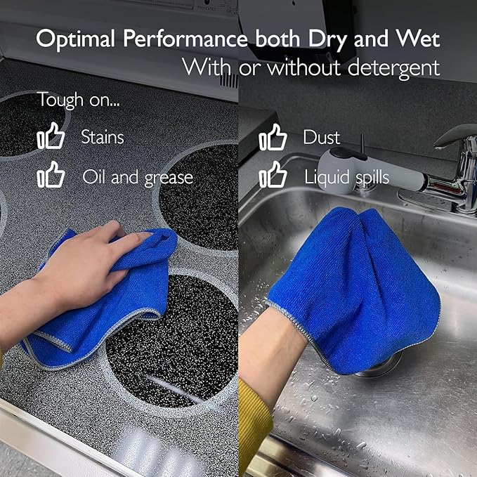 EvaClean Premium Microfiber Cleaning Cloth 16"x16" - Reusable, Washable, Non-Scratch, Microfiber Towels for Cleaning, Dusting, Polishing, High Absorbency & Durability, 4 Colors, 24-Pack
