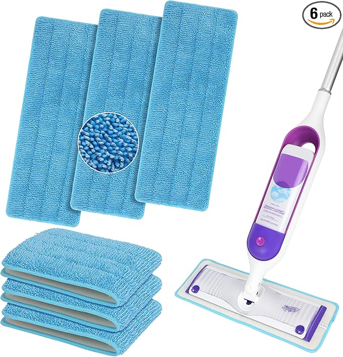 6 Pack Reusable Microfiber Mop Pads Compatible with Swiffer PowerMop, Machine Washable Replacement Pads for 13"-15" Spray Mop, Dry Wet Mopping Cloths Compatible with Multiple Floor Types