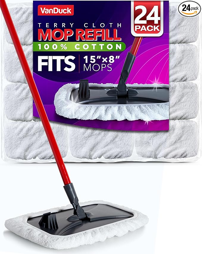 100% Cotton Terry Mop Pad 15x8 inch (24-Pack)