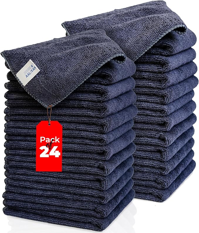 Microfiber Cleaning Cloth - Pack of 24 (12.5"x12.5") Gray Color, Non-Abrasive, Ultra-Absorbent, Lint-Free Towels for Cars, Reusable Cleaning Rags