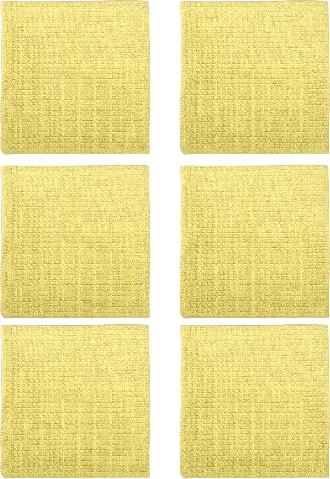 100% Cotton Waffle Dish Cloths (Pack of 6) - Dish Rags for Washing Dishes - Reusable & Highly Absorbent Kitchen Towels - Multipurpose Kitchen Rags - (12" x 12" - Lemon Yellow)