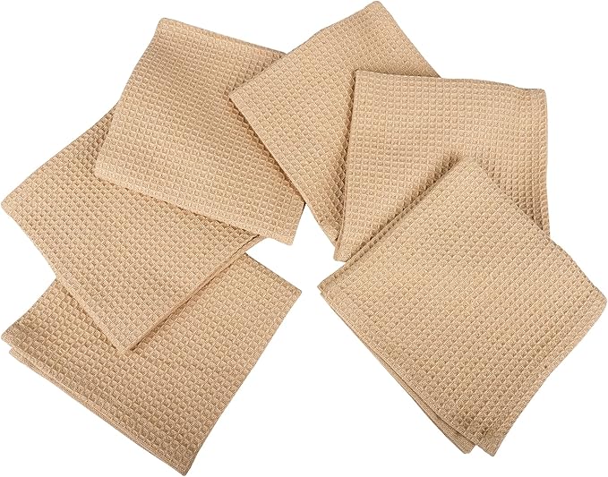 100% Cotton Waffle Dish Cloths (Pack of 6) - Dish Rags for Washing Dishes - Reusable & Highly Absorbent Kitchen Towels - Multipurpose Kitchen Rags - (12" x 12" - Beige)