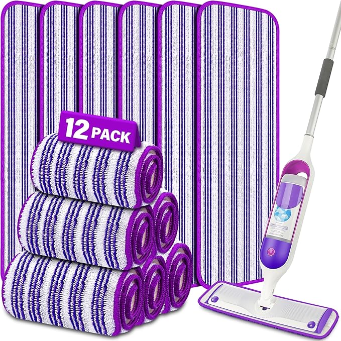 12 Pack Reusable Mop Pads Compatible with Swiffer PowerMop, Microfiber Pads Refills Machine Washable Up to 100 Times Wet Dry Use Suitable for All Floor Types