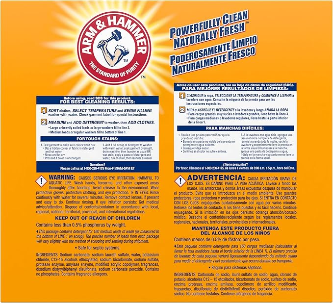 Arm & Hammer Powder Laundry Detergent, Clean Burst Scent, 9.86 lb (Pack of 3)