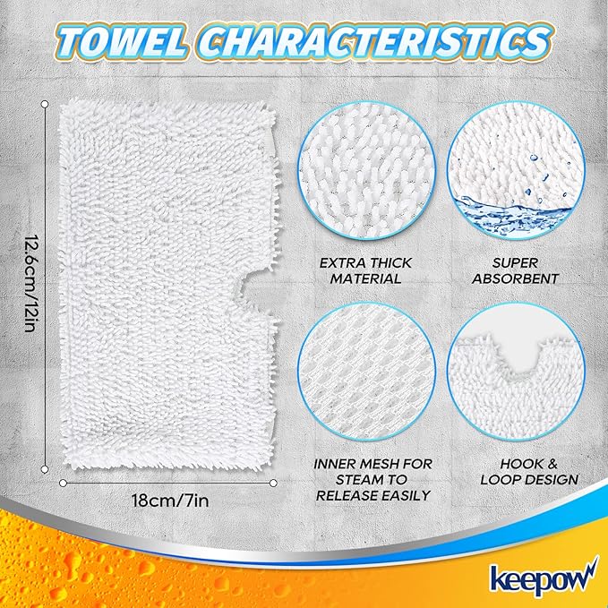 KEEPOW Steam Pocket Mop Replacement Pads Compatible with Shark S3500 Series S3501 S3601 S3550 S3901 SE450 S3801CO S3601D S2901 S2902 Steamer Pocket Mop Washable Microfiber Pads Refills (1 +1 Pack)