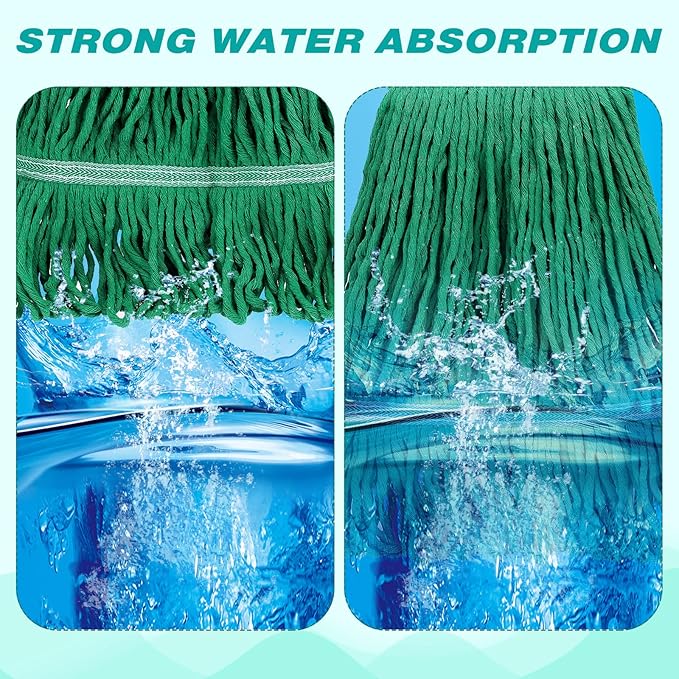 Roshtia 16 Pack Commercial Mop Head Replacements Looped End Wet Heavy Duty Mop Heads Cotton String Mops Industrial Cleaning Refills for Commercial Industrial Home(Green)