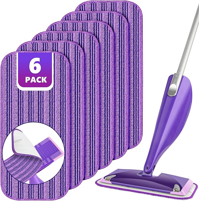 Reusable Mop Pads Compatible with Swiffer Wet Jet, Wet Jet Pads Refills for Swiffer Mop, Microfiber Replacement Pads for Hardwood Floor Cleaning, Dry Wet Mopping Cloths for 12" Wet Jet Refill, 6 Pack