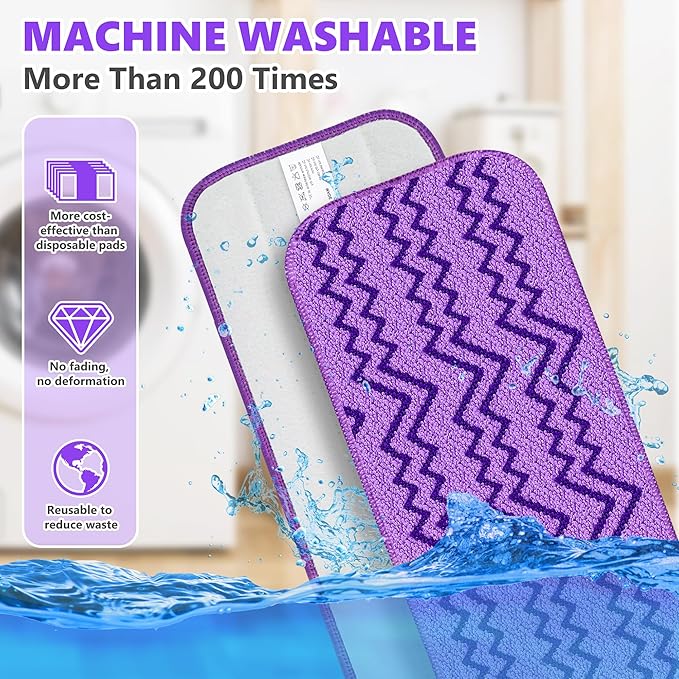6 Pack Reusable Mop Pads Compatible with Swiffer Wet Jet Mops, Microfiber Wet Jet Pads Refills Washable Dry Wet Mopping Cloths for Swiffer WetJet 12" Mop All Purpose Hardwood Floor Cleaning, Purple