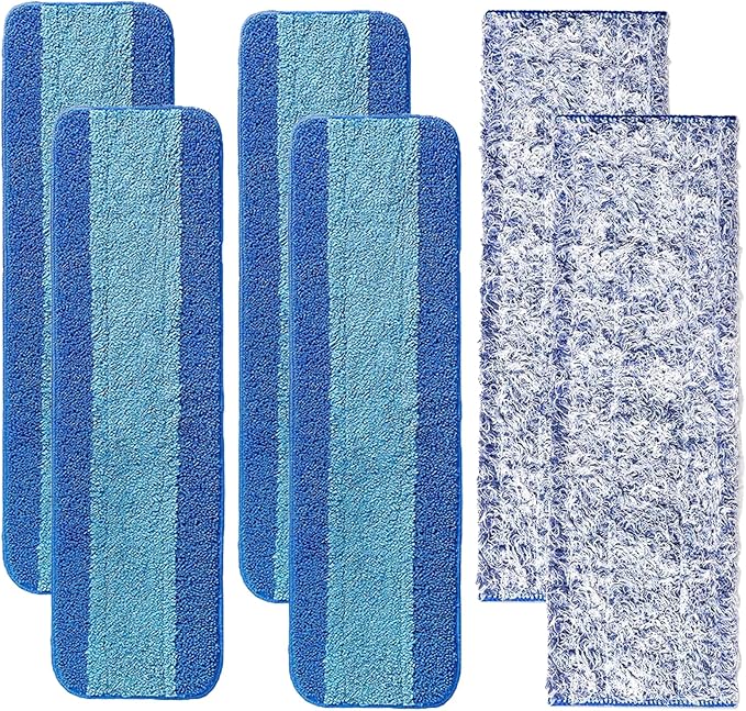 MZY LLC 6 Pcs Microfiber Cleaning Pad for Bona, Washable Reusable Pads for Bona Hardwood Floor Cleaner, 18 Inch Mop Pad for Bona Mop(4 Microfiber Cleaning Pads + 2 Dusting Pads)