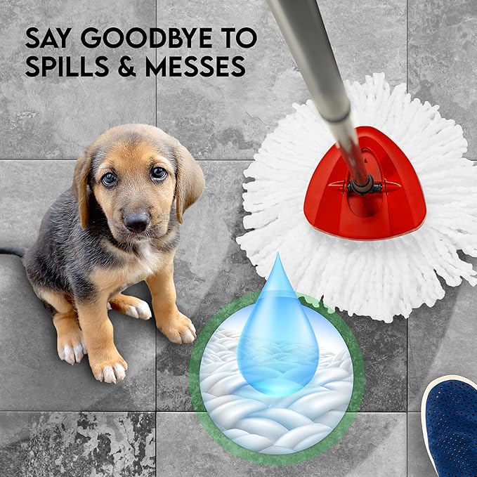 Turbo Mops Mop Refills - Pack of 4 Compatible with Ocedar Mop Refill Heads for Easy Wring Tank - Polyester Spin Mop Heads for Cleaning, White
