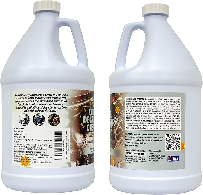 DU-MOST Heavy Duty Citrus Degreaser Cleaner Concentrate, Biodegradable, Clean & Remove Grease, Grime, Oil, Tar, Ink, Rubber Mark, Food Soil, 1 Gallon