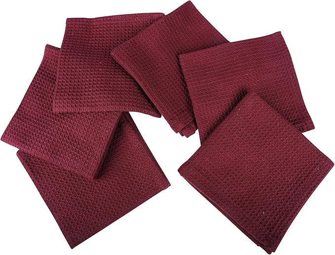 100% Cotton Waffle Dish Cloths (Pack of 6) - Dish Rags for Washing Dishes - Reusable & Highly Absorbent Kitchen Towels - Multipurpose Kitchen Rags - (12" x 12" - Maroon)