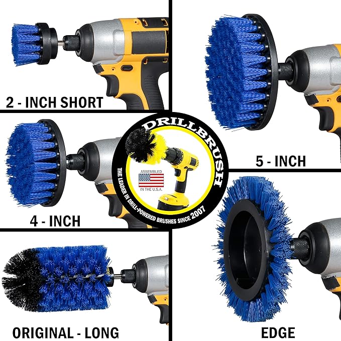 Grout Cleaner Kit - Bathroom Drill Brush Attachment Set - Household Cleaning Supplies - Shower Cleaner - Tub Scrubber - Toilet Brush - Spotless Tiles - Power Scrubbing Nylon Bristles