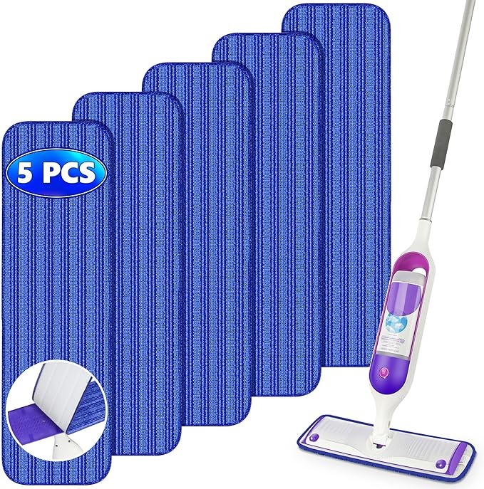 Reusable Mop Pads Compatible with Swiffer PowerMop, Microfiber Mop Pads Refills Mop Heads Replacement for Swiffer Mop Spray Mop Floor Mop, Washable Reusable Floor Mopping Refills, 5 Pack