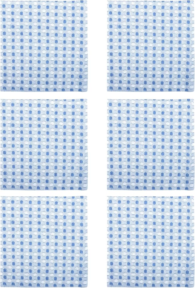 100% Cotton Dish Cloths (Pack of 6) - Dish Rags for Washing Dishes - Reusable & Highly Absorbent Kitchen Towels - Multipurpose Kitchen Rags - (12" x 12" - Blue Honeycomb)