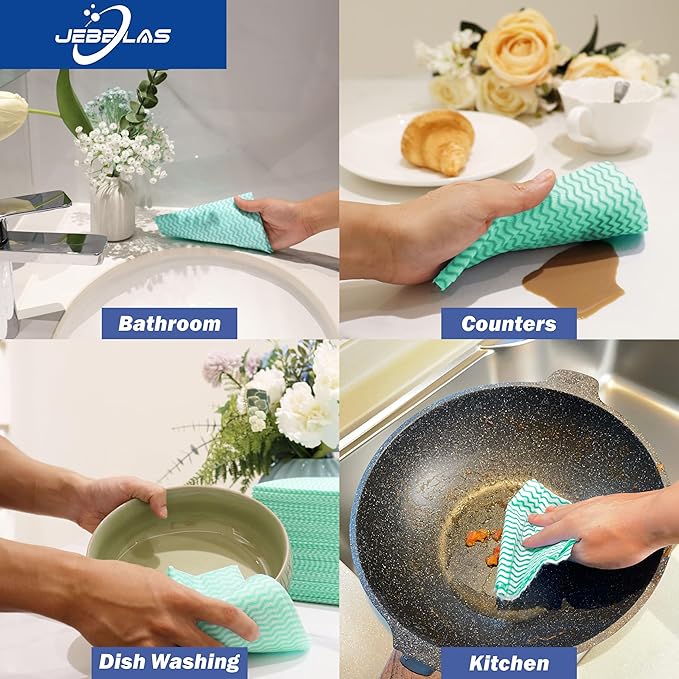 JEBBLAS Reusable Cleaning Cloths Handi Wipes Reusable Cloths Dry Cleaning Cloths Dish Towel Dish Cloths Handy Cleaning Wipes,Pack of 100, Green
