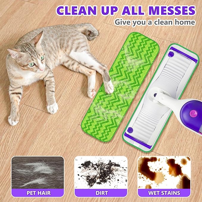Swiffer PowerMop Compatible Reusable Microfiber Mopping Pad Refills - 6 Pack Washable for Multi-Surface Wood Floor Cleaning, 13-15" Mop, Green