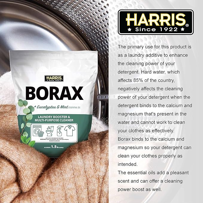 Harris Borax Powder Laundry Booster and Multipurpose Cleaner, 1.5lb (Eucalyptus Mint)