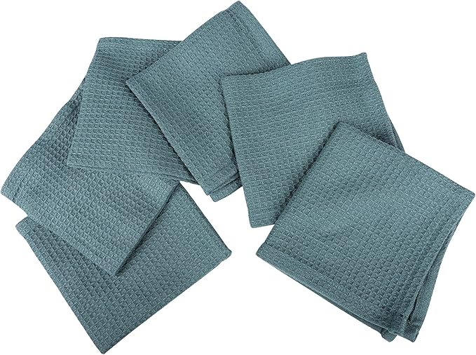 100% Cotton Waffle Dish Cloths (Pack of 6) - Dish Rags for Washing Dishes - Reusable & Highly Absorbent Kitchen Towels - Multipurpose Kitchen Rags - (12" x 12" - Dark Green)