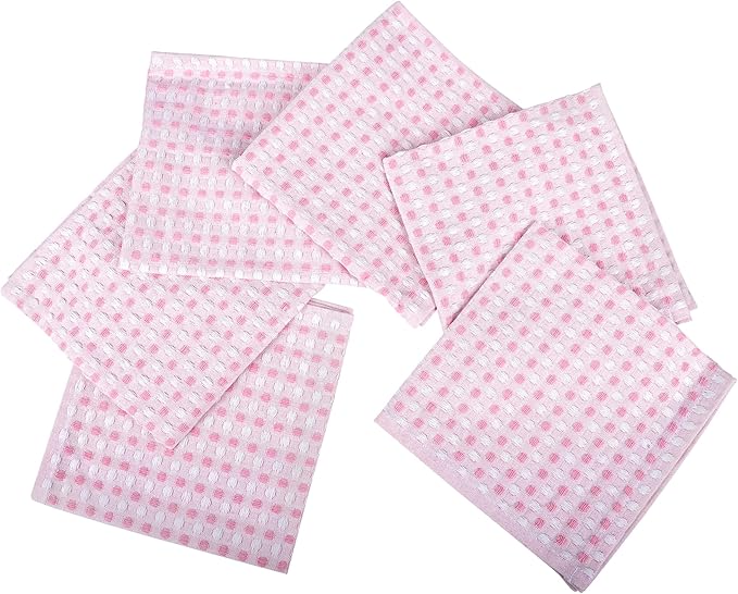 100% Cotton Dish Cloths (Pack of 6) - Dish Rags for Washing Dishes - Reusable & Highly Absorbent Kitchen Towels - Multipurpose Kitchen Rags - (12" x 12" - Pink Honeycomb)