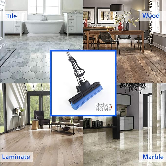 Kitchen + Home PVA Sponge Roller Mop - 11" Quadruple Roller All Purpose Floor Cleaner
