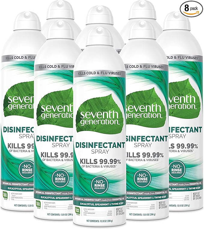 Seventh Generation Disinfecting Spray Cleaner Eucalyptus and Thyme Disinfectant 13.9 oz, Pack of 8