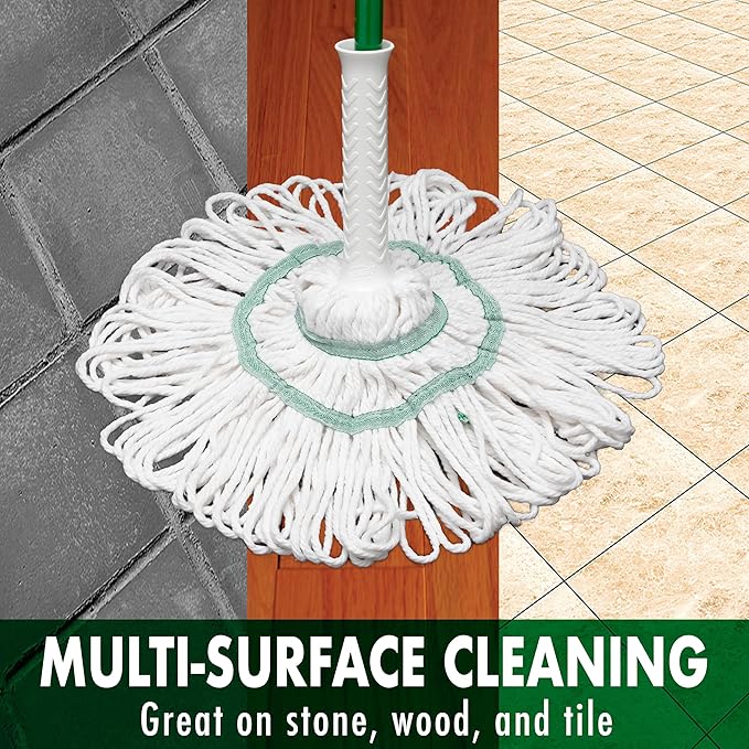 Libman Tornado Self Wringing Mop & 3 Refills - Cotton Mop Head, Machine Washable, 4 Total Heads