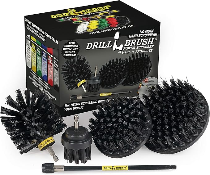 Wire Brush Alternative Nylon Drill Brush Set with Extension - BBQ Cleaner - Concrete - Graffiti Eraser - Cordless Electric Scrubber for Household Cleaning Supplies - Scrub Brushes for Cleaning Grill