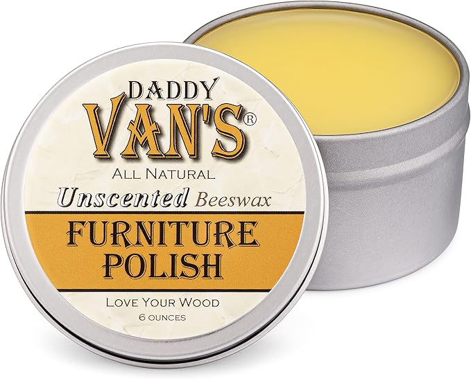 Daddy Van's All Natural Beeswax Furniture Polish – Unscented, Food-Safe Wood Wax for Furniture, Cabinets, Antiques & Butcher Blocks – Non-Toxic, Conditioning & Protective Finish for Wood Surfaces