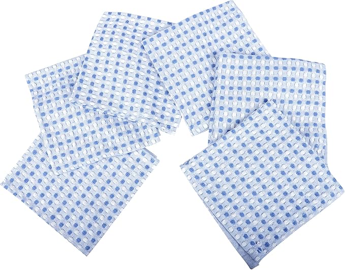 100% Cotton Dish Cloths (Pack of 6) - Dish Rags for Washing Dishes - Reusable & Highly Absorbent Kitchen Towels - Multipurpose Kitchen Rags - (12" x 12" - Blue Honeycomb)
